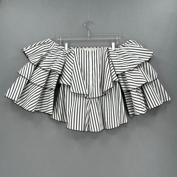 CAROLINE CONSTAS Carmen Tiered Off the Shoulder Top Womens XS White Black Stripe - Picture 5 of 16